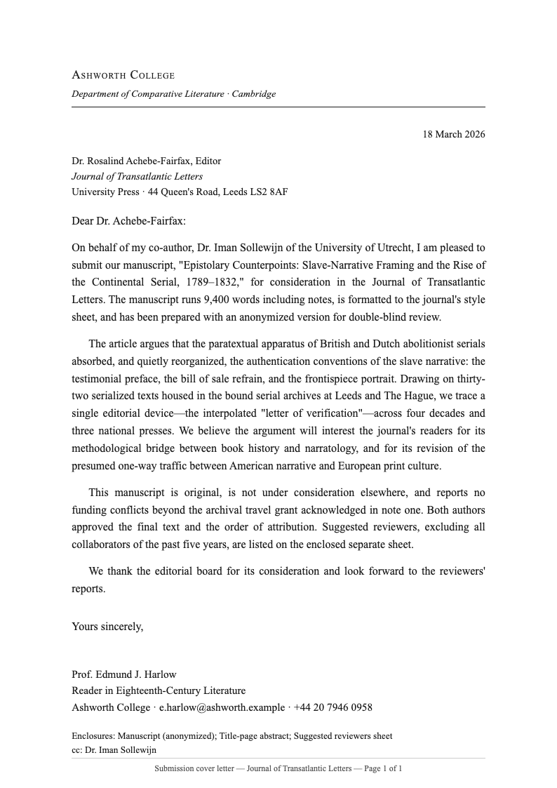 Dissertation Manuscript Formal Letter